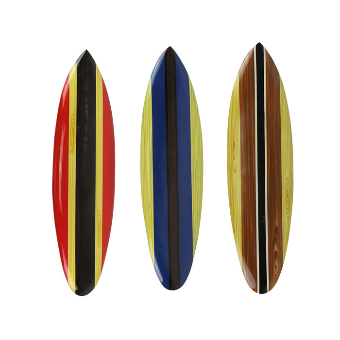 Set of 3 Handmade Striped Wooden Surfboard Wall Hangings - Coastal Wood Beach Decorations - Each 32 Inches Long - Stylish and
