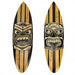 Set of 2 Hand-Crafted Black and White Tiki Mask Etched Wood Surfboard Decorative Wall Hangings, 20 Inches High, Perfect for