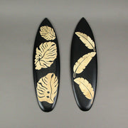 Set of 2 Handcrafted Wooden Tropical Leaf Design Decorative Surfboard Wall Hangings - Exquisite Island Decor for Your Home,