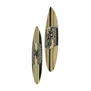 Set of 2 Handcrafted Wooden Surfboard Wall Decor with Tribal Gecko and Sea Turtle Design - Captivating Island-Inspired