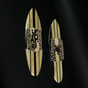 Set of 2 Handcrafted Wooden Surfboard Wall Decor with Tribal Gecko and Sea Turtle Design - Captivating Island-Inspired