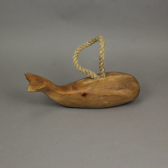 Handmade Teak Wood Carved Whale Doorstop With Rope Handle Image 4