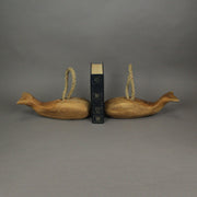 Set of 2 Handmade Teak Wood Carved Whale Bookends/Doorstops With Rope Handles Image 5