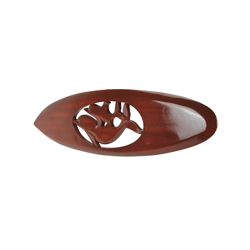 Hand-Carved Mahogany Brown Stained Acacia Wood Surfboard with Dolphin Design Wall Art - Decorative Hanging Coastal Nautical