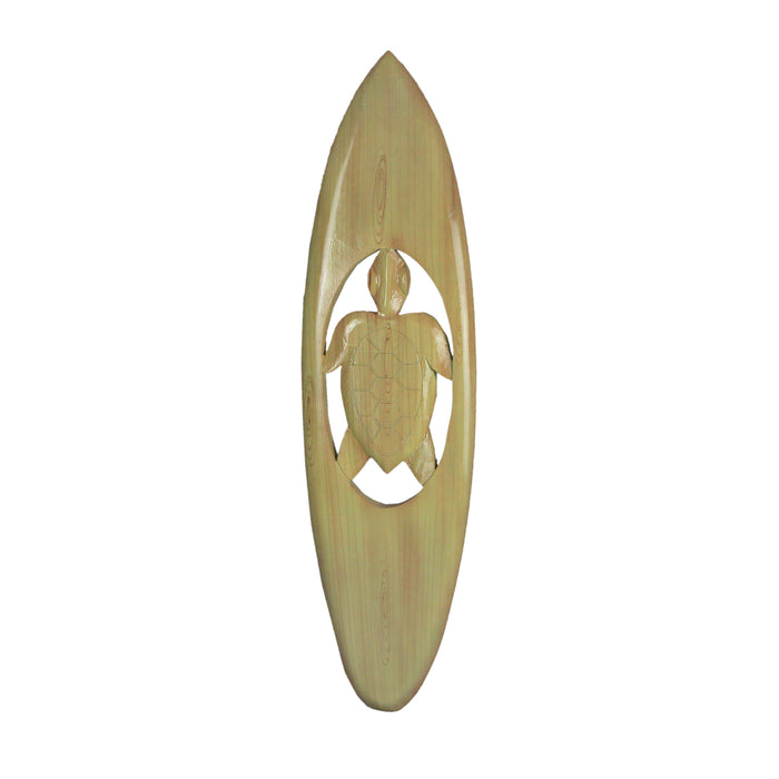 Natural Finish Hand-Carved Cut-Out Sea Turtle Wood Surfboard Decorative Art Wall Hanging - 32 Inches Long - Oceanic Elegance