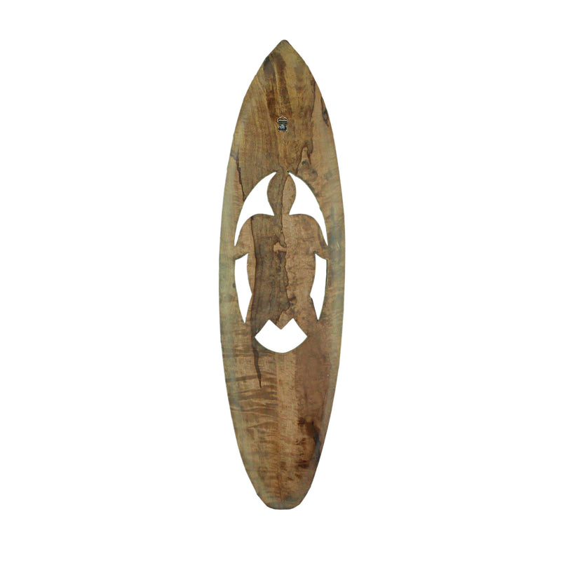 Natural Finish Hand-Carved Cut-Out Sea Turtle Wood Surfboard Decorative Art Wall Hanging - 32 Inches Long - Oceanic Elegance