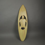 Natural Finish Hand-Carved Cut-Out Sea Turtle Wood Surfboard Decorative Art Wall Hanging - 32 Inches Long - Oceanic Elegance