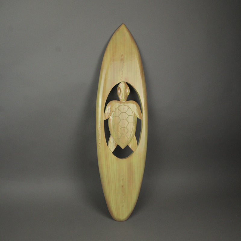 Natural Finish Hand-Carved Cut-Out Sea Turtle Wood Surfboard Decorative Art Wall Hanging - 32 Inches Long - Oceanic Elegance