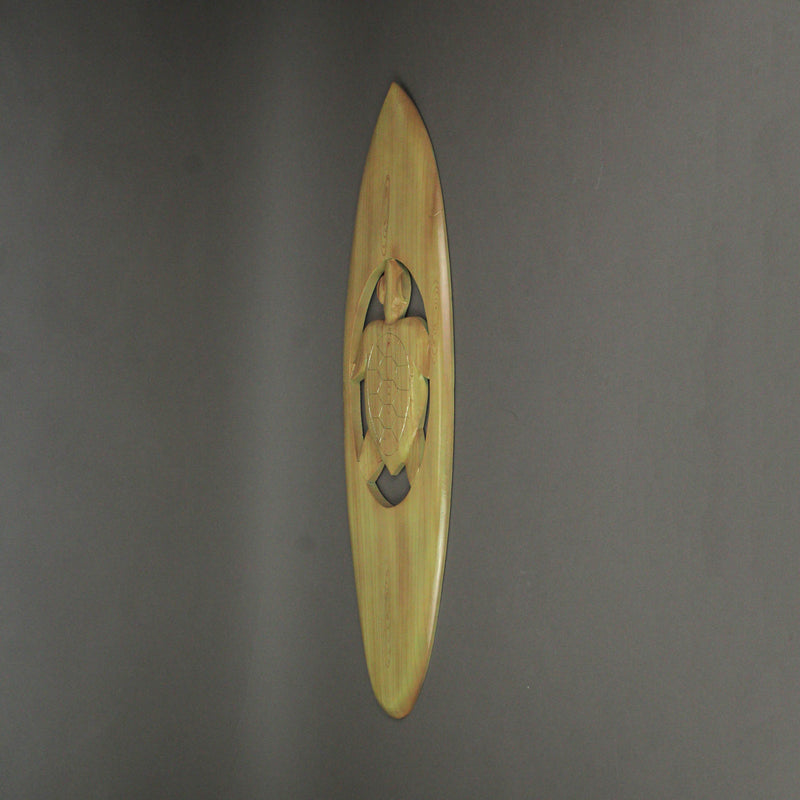 Natural Finish Hand-Carved Cut-Out Sea Turtle Wood Surfboard Decorative Art Wall Hanging - 32 Inches Long - Oceanic Elegance