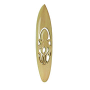 Hand-Carved Acacia Wood Surfboard Wall Art with Intricate Cut-Out Octopus Motif: Rustic Beach House Decorative Hanging for