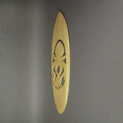 Hand-Carved Acacia Wood Surfboard Wall Art with Intricate Cut-Out Octopus Motif: Rustic Beach House Decorative Hanging for