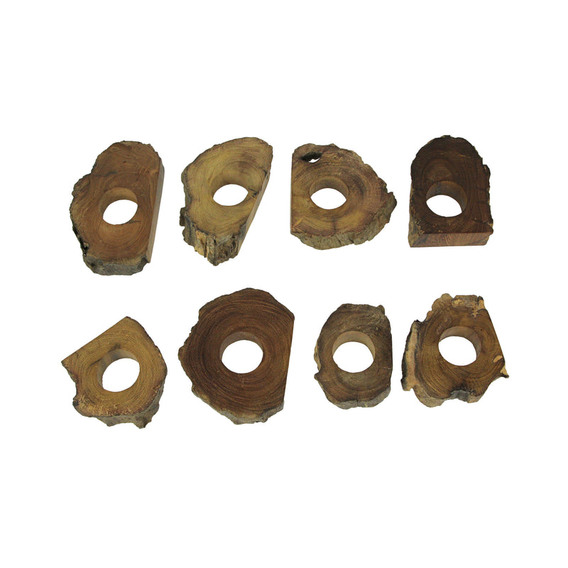 Rustic Elegance - Set of 8 Handcrafted Natural Acacia Wood Slice Napkin Rings - Unique Table Decor for a Charming Dining