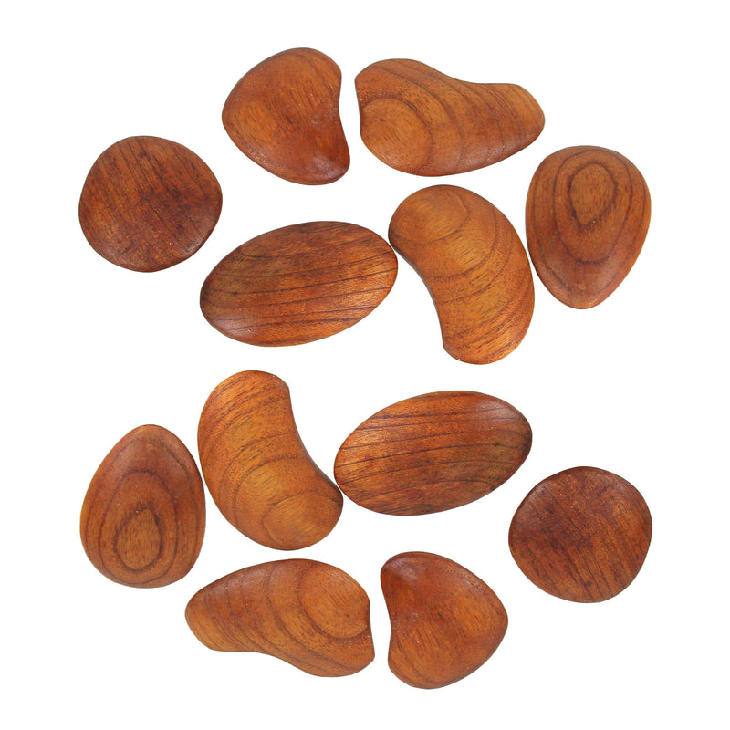 Exquisite Set of 12 Hand-Carved Brown Wood Decorative River Rock Pebbles - Natural Boho Home Decor Accents - Great For