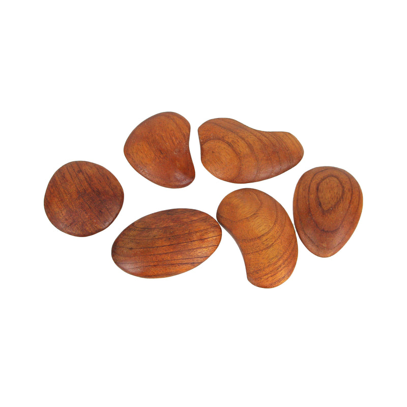 Set of 6 Hand-Carved Brown Wooden Decorative River Stones - Rustic Pebble Shapes for Natural Elegance - Perfect for