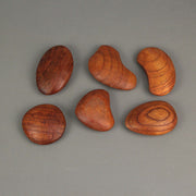 Set of 6 Hand-Carved Brown Wooden Decorative River Stones - Rustic Pebble Shapes for Natural Elegance - Perfect for