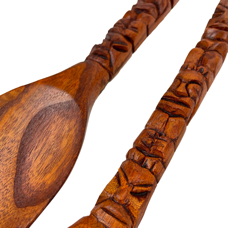 16 Inch - Image 3 - Carved Wood Tiki Design Spoon & Fork Wall Decor Art  - Wooden Utensil Decoration Set -16 Inches High -