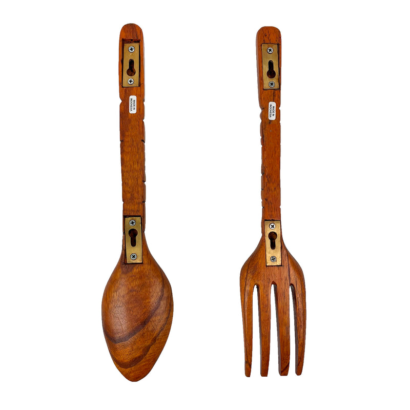 16 Inch - Image 6 - Carved Wood Tiki Design Spoon & Fork Wall Decor Art  - Wooden Utensil Decoration Set -16 Inches High -