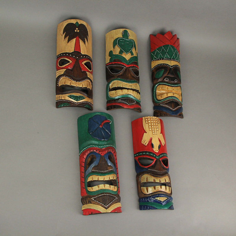 Set of Five 12 Inch High Handcrafted Island Style Wall Mount Wooden Wall Décor Masks Image 4