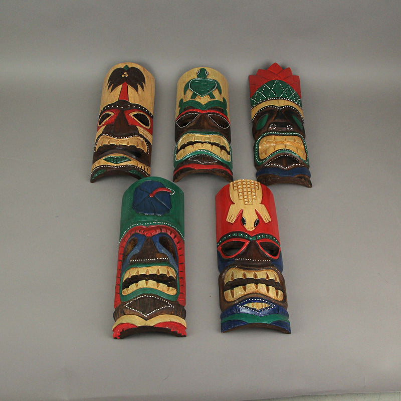 Set of Five 12 Inch High Handcrafted Island Style Wall Mount Wooden Wall Décor Masks Image 5