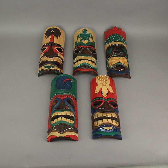 Set of Five 12 Inch High Handcrafted Island Style Wall Mount Wooden Wall Décor Masks Image 5