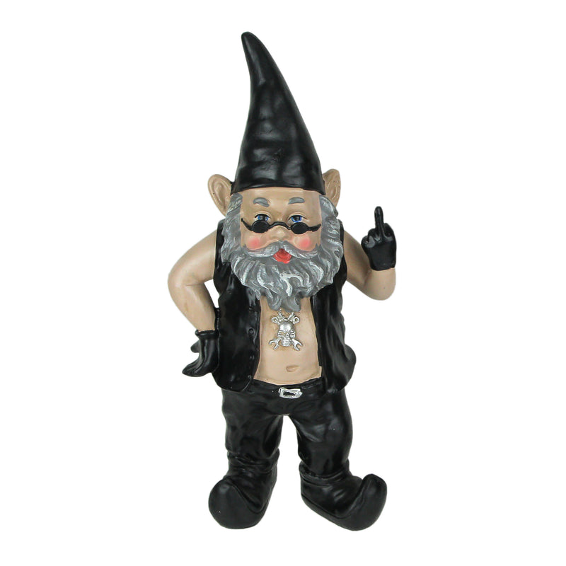 Gnoschitt The Rebellious Rude Biker Gnome - Motorcycle Enthusiast Resin Garden Statue - Indoor and Outdoor Decor - Quirky and