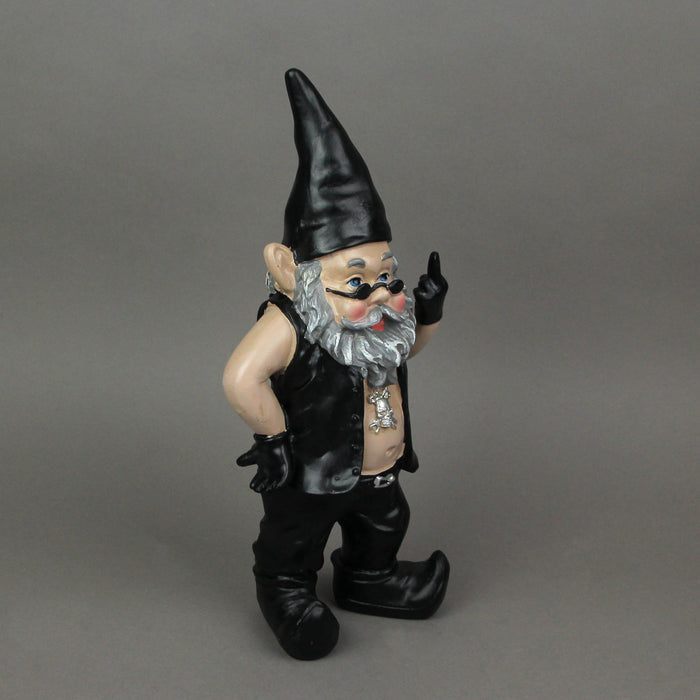 Gnoschitt The Rebellious Rude Biker Gnome - Motorcycle Enthusiast Resin Garden Statue - Indoor and Outdoor Decor - Quirky and