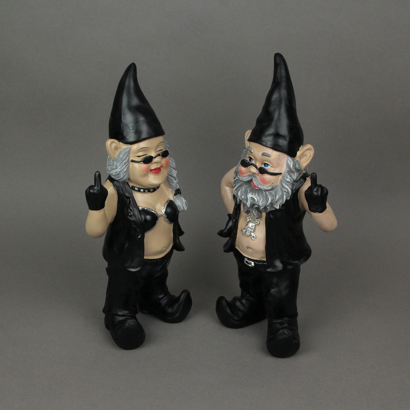 Gnoschitt and Gnofun - Born to Ride Biker Gnome Couple Outdoor Statue - Garden Decorations with Attitude - Unique and Naughty