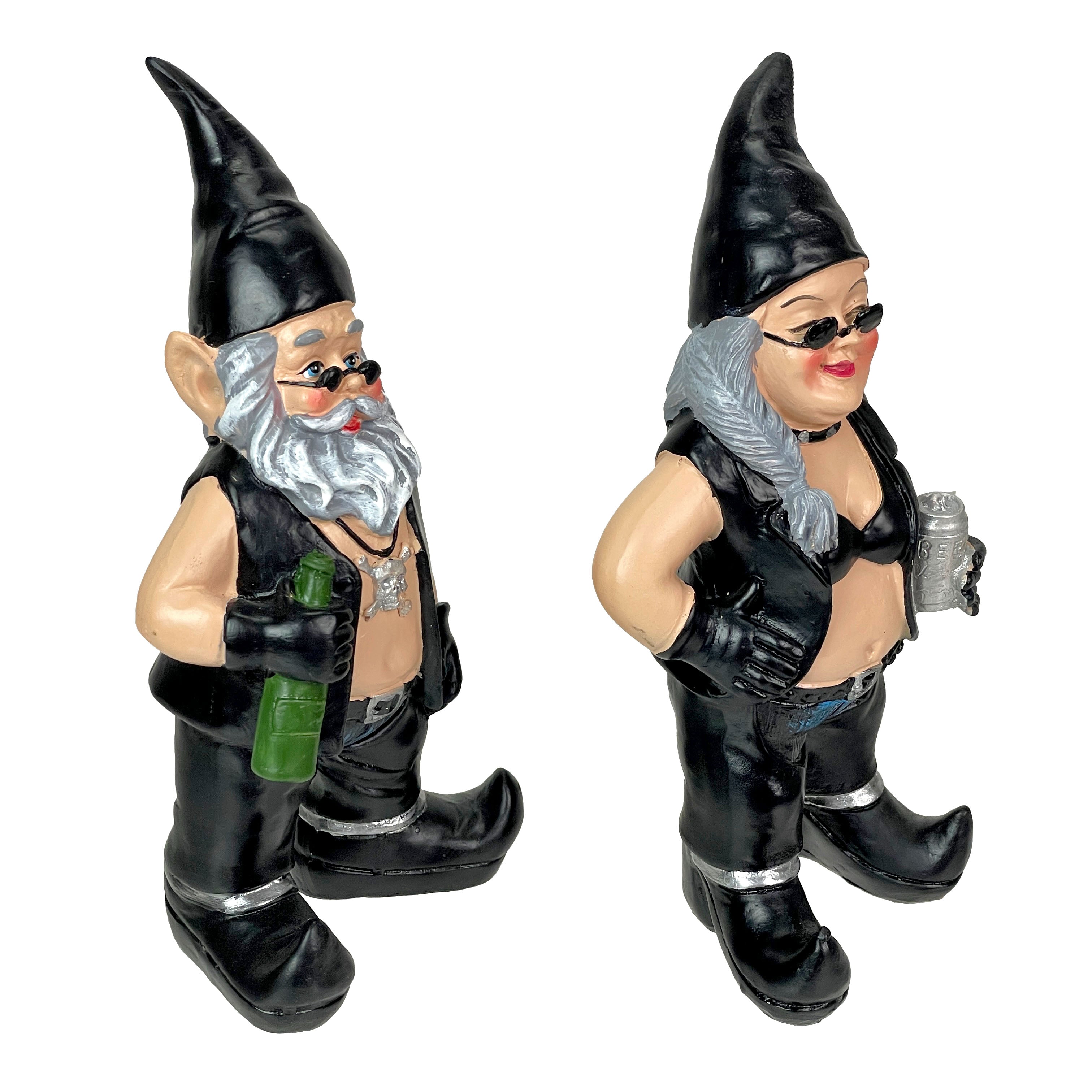 Thirsty Biker Garden Gnomes with Beers, 7.5 Inch, Set of 2 — Zeckos