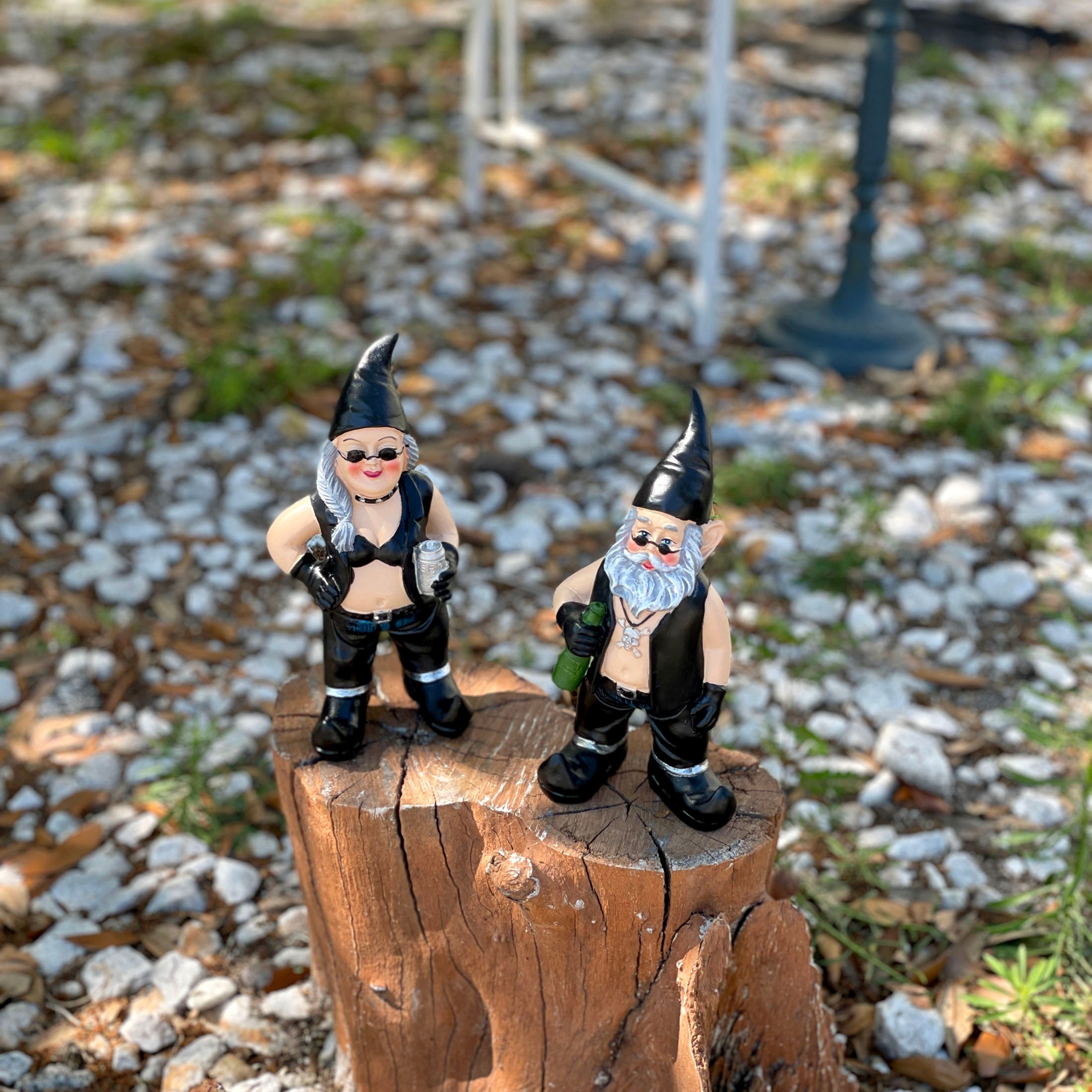 Thirsty Biker Garden Gnomes with Beers, 7.5 Inch, Set of 2 — Zeckos
