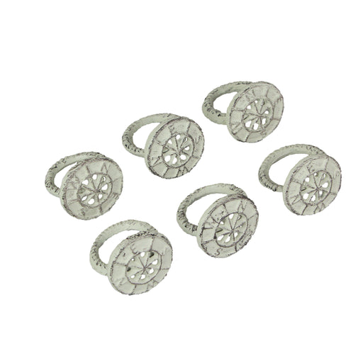 White - Image 1 - Set of 6 Elegant White Cast Iron Nautical Compass Rose Napkin Rings - Decorative Coastal Accents for Formal