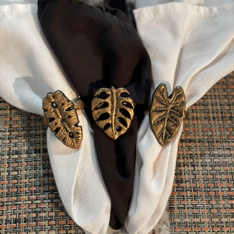 Gold - Image 4 - Set of 6 Antique Gold Finish Cast Iron Tropical Leaf Napkin Rings for Formal or Everyday Dining Decor, 2
