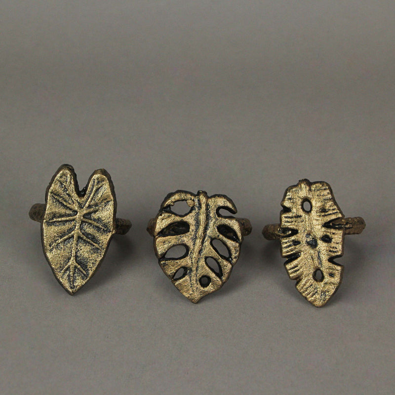 Gold - Image 2 - Set of 6 Antique Gold Finish Cast Iron Tropical Leaf Napkin Rings for Formal or Everyday Dining Decor, 2