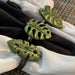 Green - Image 5 - Set of 6 Exquisite Verdigris Green and Bronze Finish Cast Iron Tropical Leaf Napkin Rings for Elegant