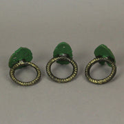Green - Image 3 - Set of 6 Exquisite Verdigris Green and Bronze Finish Cast Iron Tropical Leaf Napkin Rings for Elegant
