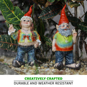 Gnancy and Gnarley Hippie Gnome Garden Statues - Peace, Love, and Tie-Dye Decor - 8.25 Inches High, Resin, Multicolored,