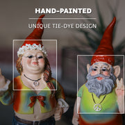 Gnancy and Gnarley Hippie Gnome Garden Statues - Peace, Love, and Tie-Dye Decor - 8.25 Inches High, Resin, Multicolored,