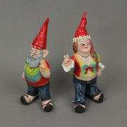 Gnancy and Gnarley Hippie Gnome Garden Statues - Peace, Love, and Tie-Dye Decor - 8.25 Inches High, Resin, Multicolored,