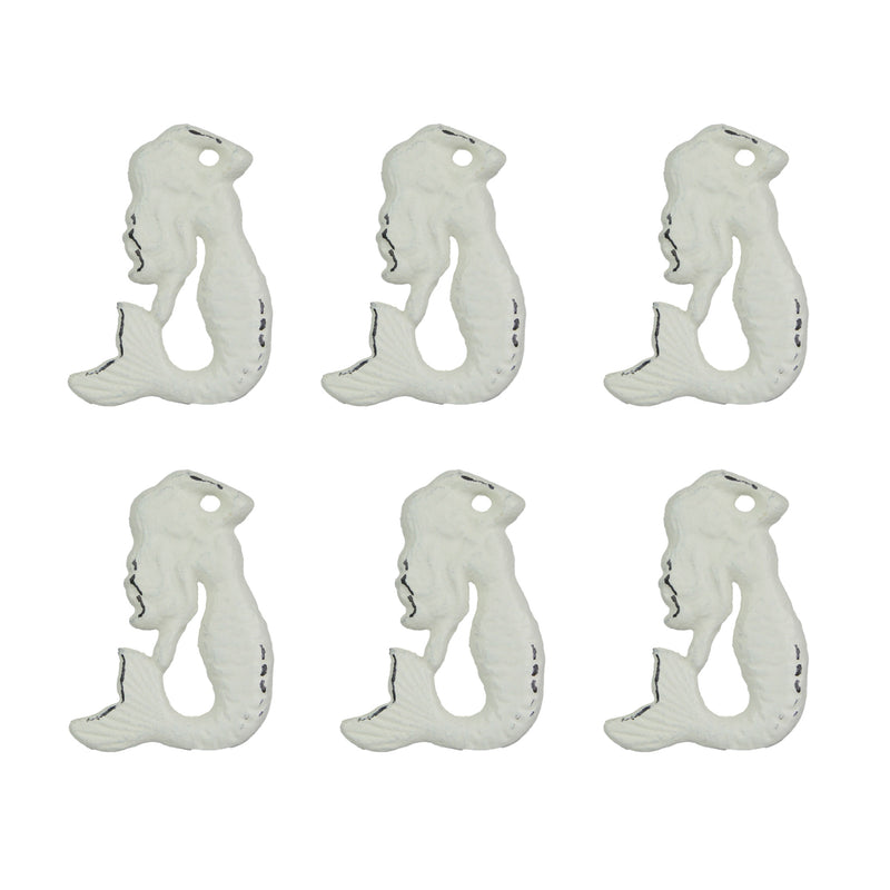 Enchanting Set of 6 White Finish Cast Iron Mermaid Drawer Pulls - Nautical Coastal Decor for Cabinets and Dressers - 2.75