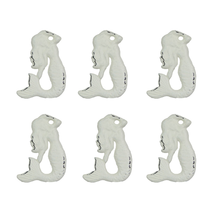 Set of 6 White Painted Cast Iron Mermaid Drawer Pull Cabinet Knob Rustic Furniture Decor Image 1