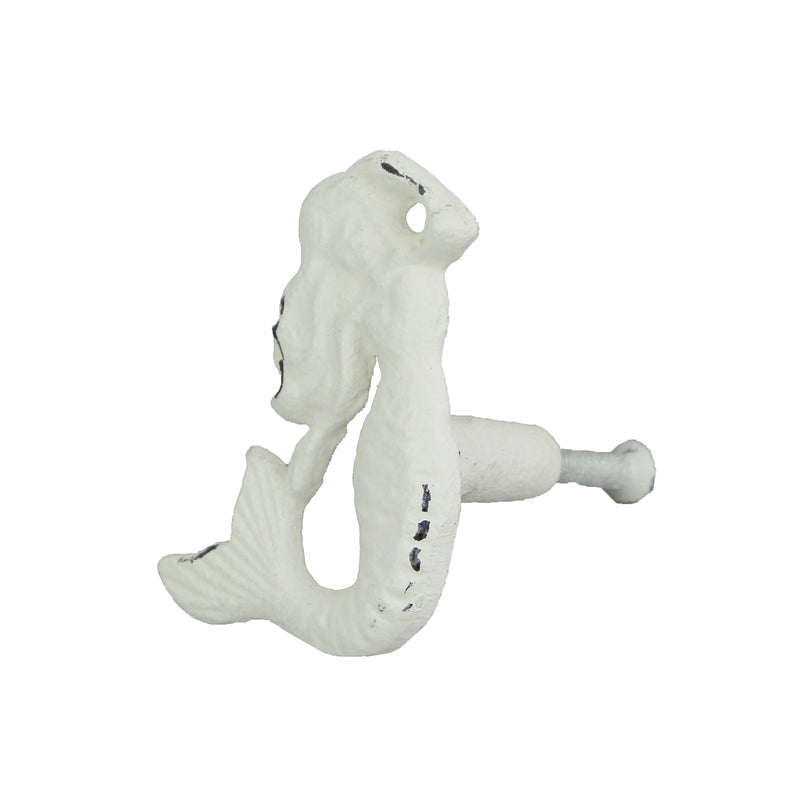 Enchanting Set of 6 White Finish Cast Iron Mermaid Drawer Pulls - Nautical Coastal Decor for Cabinets and Dressers - 2.75