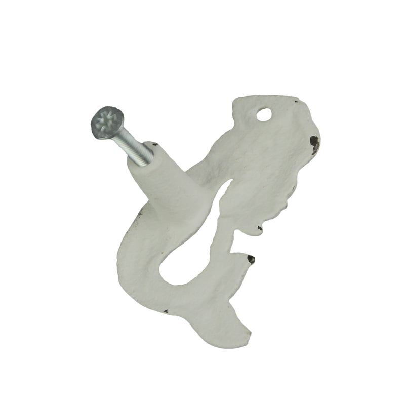 Enchanting Set of 6 White Finish Cast Iron Mermaid Drawer Pulls - Nautical Coastal Decor for Cabinets and Dressers - 2.75