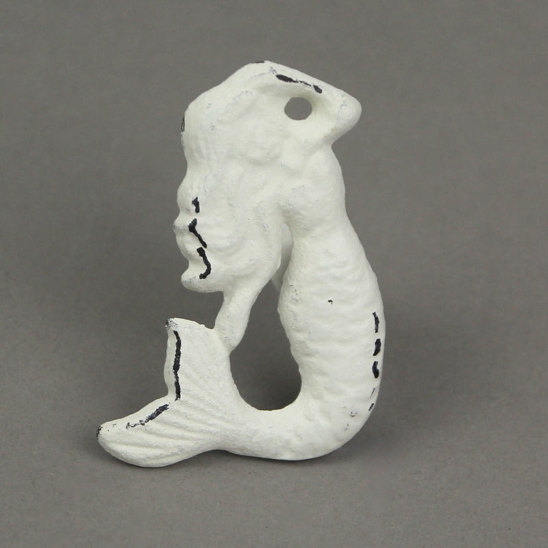 Enchanting Set of 6 White Finish Cast Iron Mermaid Drawer Pulls - Nautical Coastal Decor for Cabinets and Dressers - 2.75