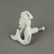 Enchanting Set of 6 White Finish Cast Iron Mermaid Drawer Pulls - Nautical Coastal Decor for Cabinets and Dressers - 2.75
