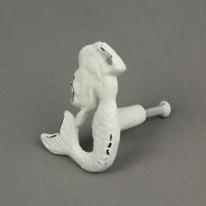 Set of 6 White Painted Cast Iron Mermaid Drawer Pull Cabinet Knob Rustic Furniture Decor Image 12