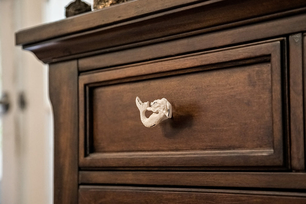 Set of 6 White Painted Cast Iron Mermaid Drawer Pull Cabinet Knob Rustic Furniture Decor Image 4