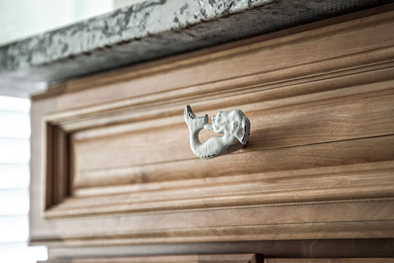 mermaid dresser handles Set of 6 White Painted Cast Iron Mermaid Drawer Pull — Zeckos