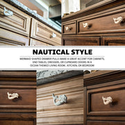 Enchanting Set of 6 White Finish Cast Iron Mermaid Drawer Pulls - Nautical Coastal Decor for Cabinets and Dressers - 2.75