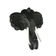 Majestic African Elephant Head Wall Sculpture: Hand-Carved Black Wood Artistic Statue - Artisan Crafted Safari Style Decor