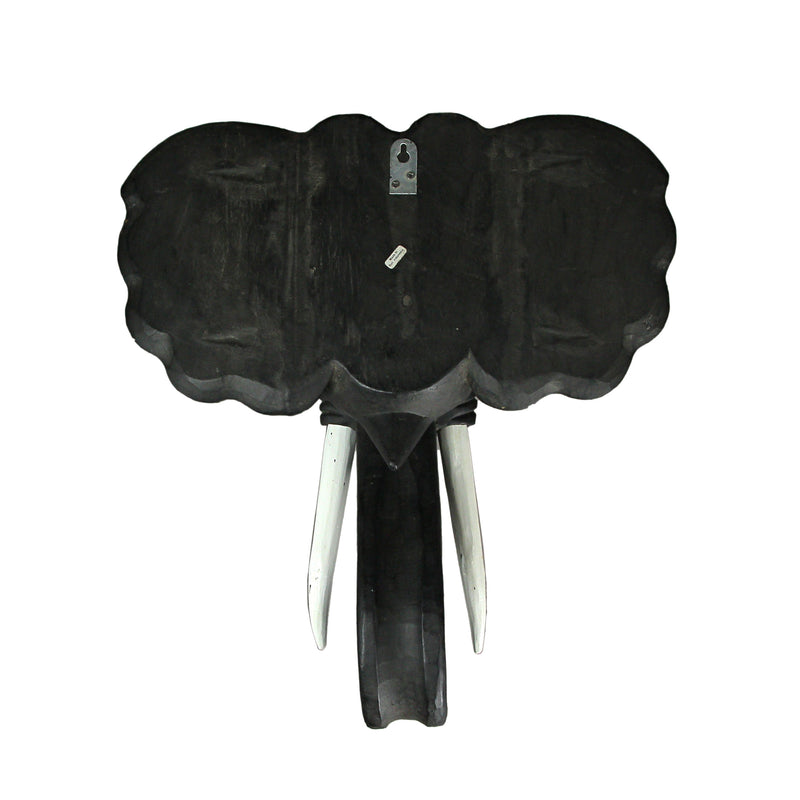 Majestic African Elephant Head Wall Sculpture: Hand-Carved Black Wood Artistic Statue - Artisan Crafted Safari Style Decor