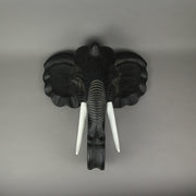 Majestic African Elephant Head Wall Sculpture: Hand-Carved Black Wood Artistic Statue - Artisan Crafted Safari Style Decor